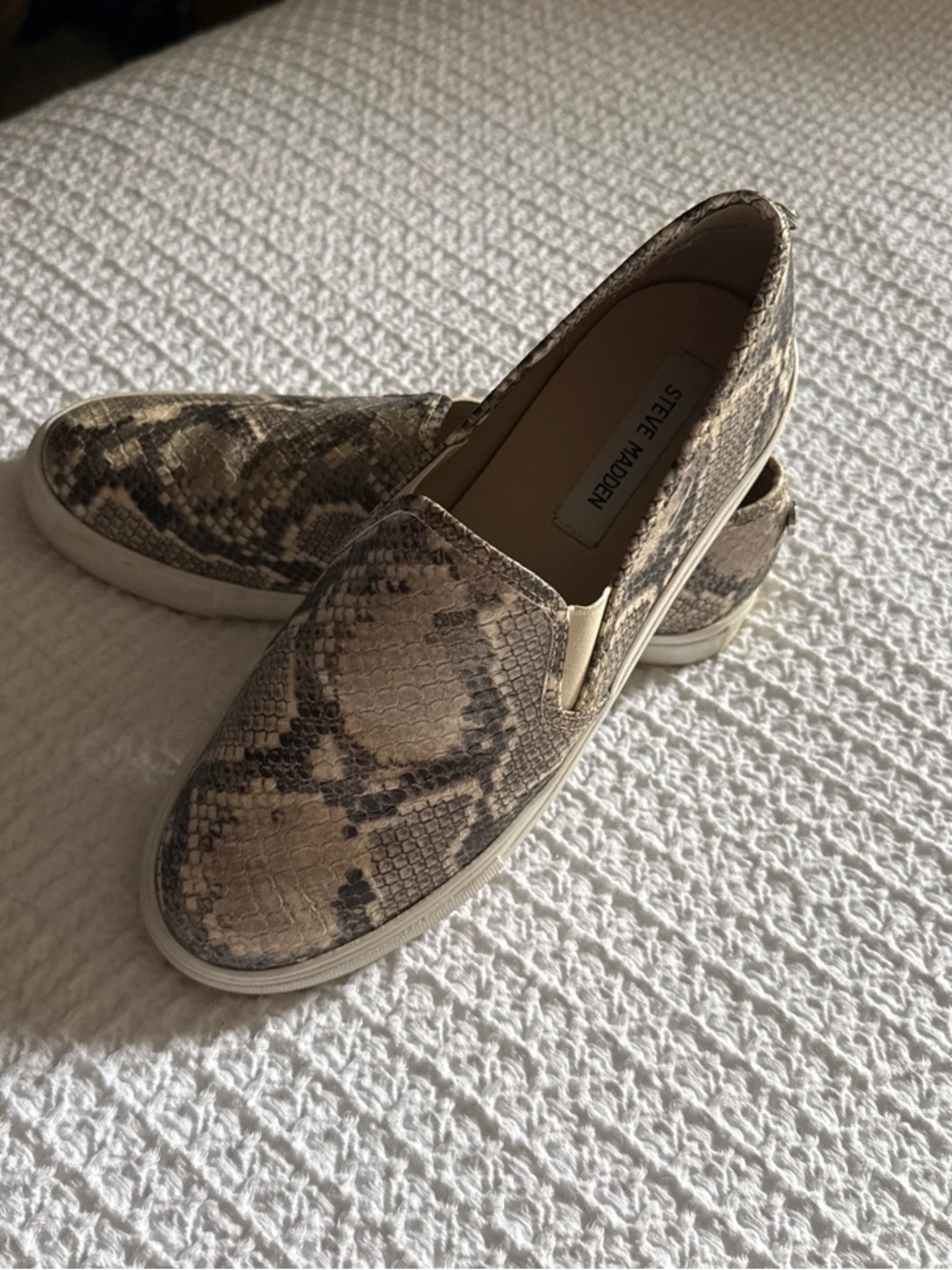 Steve Madden Beige Snake-Print Slip-On Sneakers